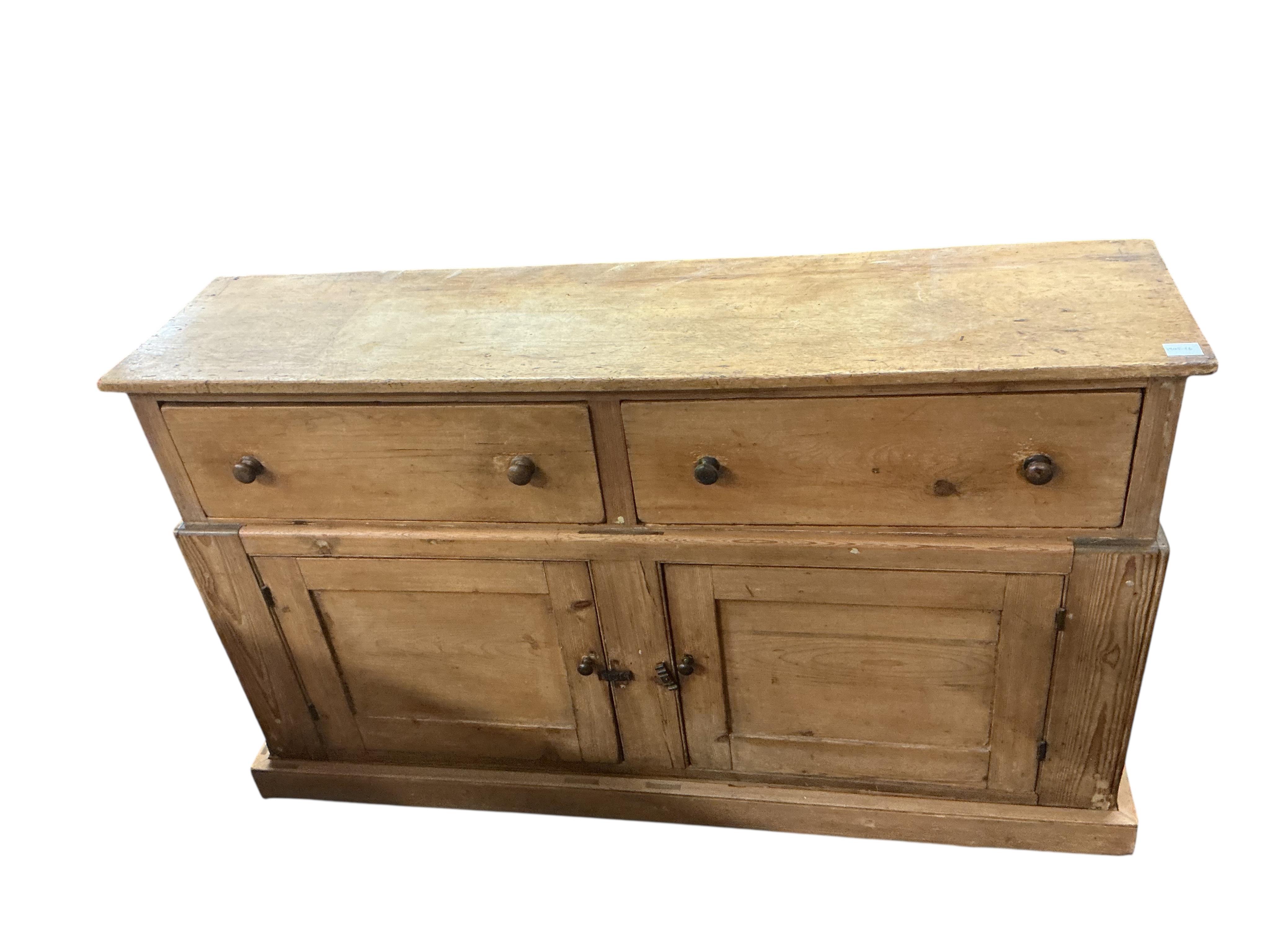 A Victorian pine low dresser, width 149cm, depth 38cm, height 89cm